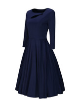 Casual Asymmetric Neck Cutout Plain Skater Dress