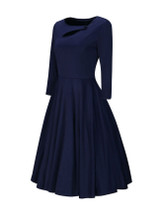 Casual Asymmetric Neck Cutout Plain Skater Dress