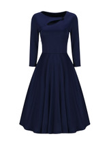 Casual Asymmetric Neck Cutout Plain Skater Dress