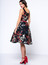 Casual Round Neck Belt Floral Printed Skater Dress