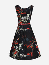 Casual Round Neck Belt Floral Printed Skater Dress
