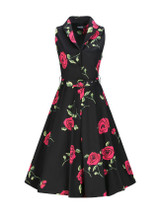 Casual Shawl Collar Floral Printed Skater Dress