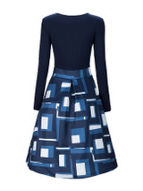 Casual Round Neck Geometric Printed Skater Dress