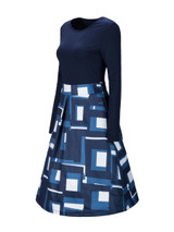 Casual Round Neck Geometric Printed Skater Dress