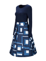 Casual Round Neck Geometric Printed Skater Dress
