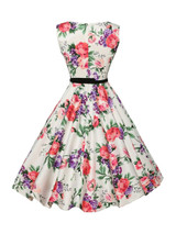 Casual Colorful Floral Printed Boat Neck Skater Dress