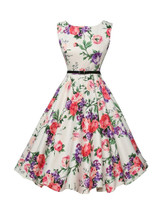 Casual Colorful Floral Printed Boat Neck Skater Dress