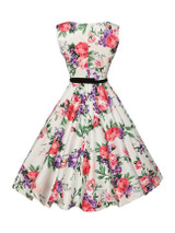 Casual Colorful Floral Printed Boat Neck Skater Dress