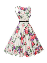 Casual Colorful Floral Printed Boat Neck Skater Dress