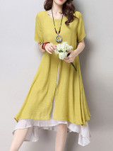 Casual Round Neck  Asymmetric Hem  Plain  Blend Shift Dresses