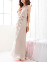 Casual Solid Elastic Waist Chiffon Round Neck Maxi Dress