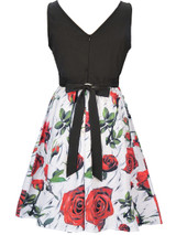 Casual Floral Printed Round Neck Bowknot Skater Dress