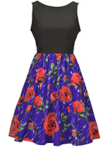 Casual Floral Printed Round Neck Bowknot Skater Dress