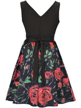 Casual Floral Printed Round Neck Bowknot Skater Dress