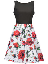 Casual Floral Printed Round Neck Bowknot Skater Dress