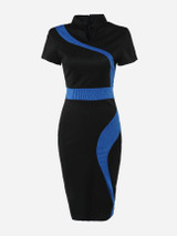 Casual Color Block Elegant Band Collar Bodycon Dress