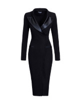 Casual Lapel Patchwork Zips Plain Modern Bodycon Dress