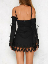 Lacy Split-joint Spaghetti-neck Mini Dress