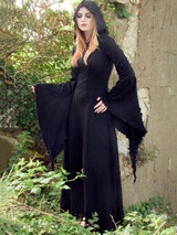 Flared Sleeves Split-joint Hooded Maxi Dress