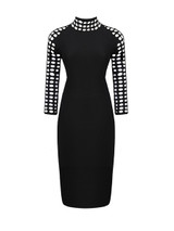 Casual Band Collar Hollow Out Plain Bodycon Dress