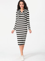 Casual Hooded Striped Bodycon Dress