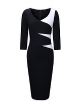 Casual Graceful V-Neck Color Block Bodycon Dress