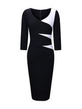 Casual Graceful V-Neck Color Block Bodycon Dress