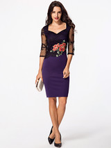 Casual Sweet Heart Patchwork Hollow Out Split Bodycon Dress