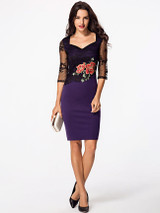 Casual Sweet Heart Patchwork Hollow Out Split Bodycon Dress