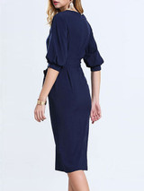 Casual Round Neck Pocket Removable Tie Plain Bodycon Dress