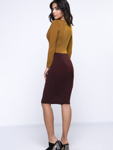 Casual Cowl Neck Color Block Graceful Bodycon Dress