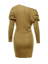 Casual One Shoulder Batwing Sleeve Plain Bodycon Dress