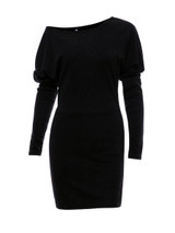 Casual One Shoulder Batwing Sleeve Plain Bodycon Dress