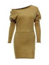 Casual One Shoulder Batwing Sleeve Plain Bodycon Dress