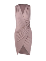 Casual Deep V-Neck Plain Ruched Bodycon Dress