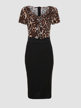 Casual Leopard V-Neck Ruffle Trim Bodycon Dress