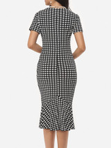 Casual Houndstooth Ruffled Hem Graceful Sweet Heart Bodycon-dress