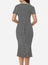 Casual Houndstooth Ruffled Hem Graceful Sweet Heart Bodycon-dress