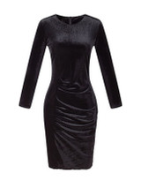 Casual Crew Neck Plain Velvet Bodycon Dress
