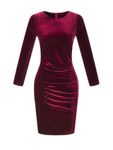 Casual Crew Neck Plain Velvet Bodycon Dress