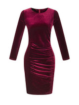 Casual Crew Neck Plain Velvet Bodycon Dress