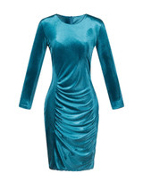 Casual Crew Neck Plain Velvet Bodycon Dress