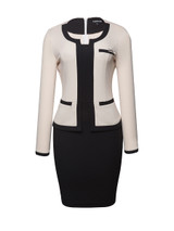 Casual Asymmetric Neck Decorative Hardware Color Block Bodycon Dress
