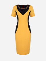 Casual Round Neck Beading Split Color Block Bodycon Dress Casual Round Neck Beading Split Color Block Bodycon Dress