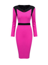 Casual Courtly Split Neck Color Block Bodycon Dress Casual Courtly Split Neck Color Block Bodycon Dress