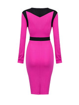 Casual Courtly Split Neck Color Block Bodycon Dress Casual Courtly Split Neck Color Block Bodycon Dress
