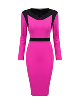Casual Courtly Split Neck Color Block Bodycon Dress Casual Courtly Split Neck Color Block Bodycon Dress