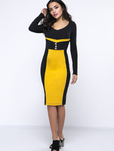 Casual Decorative Button Captivating Color Block Bodycon Dress