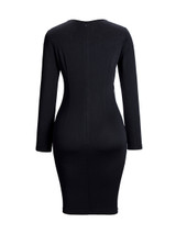 Casual Round Neck Patchwork Slit Plain Bodycon Dress