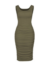 Casual Round Neck Plain Pleated Concise Bodycon Dress